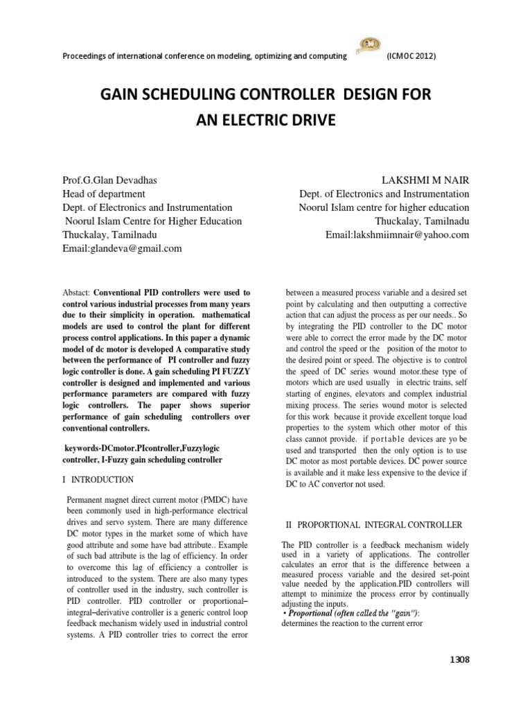 GAIN SCHEDULING CONTROLLER DESIGN FOR AN ELECTRIC DRIVE Final PDF | PDF ...