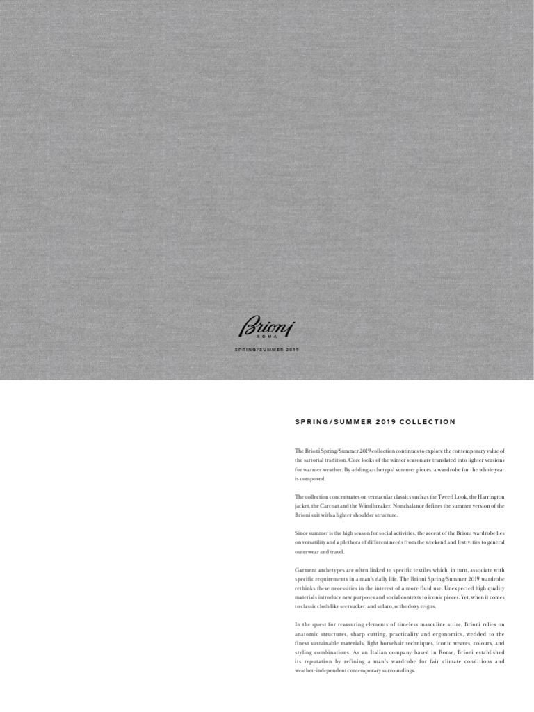 Brioni SS19 Catalogue PDF Clothing Dress Codes