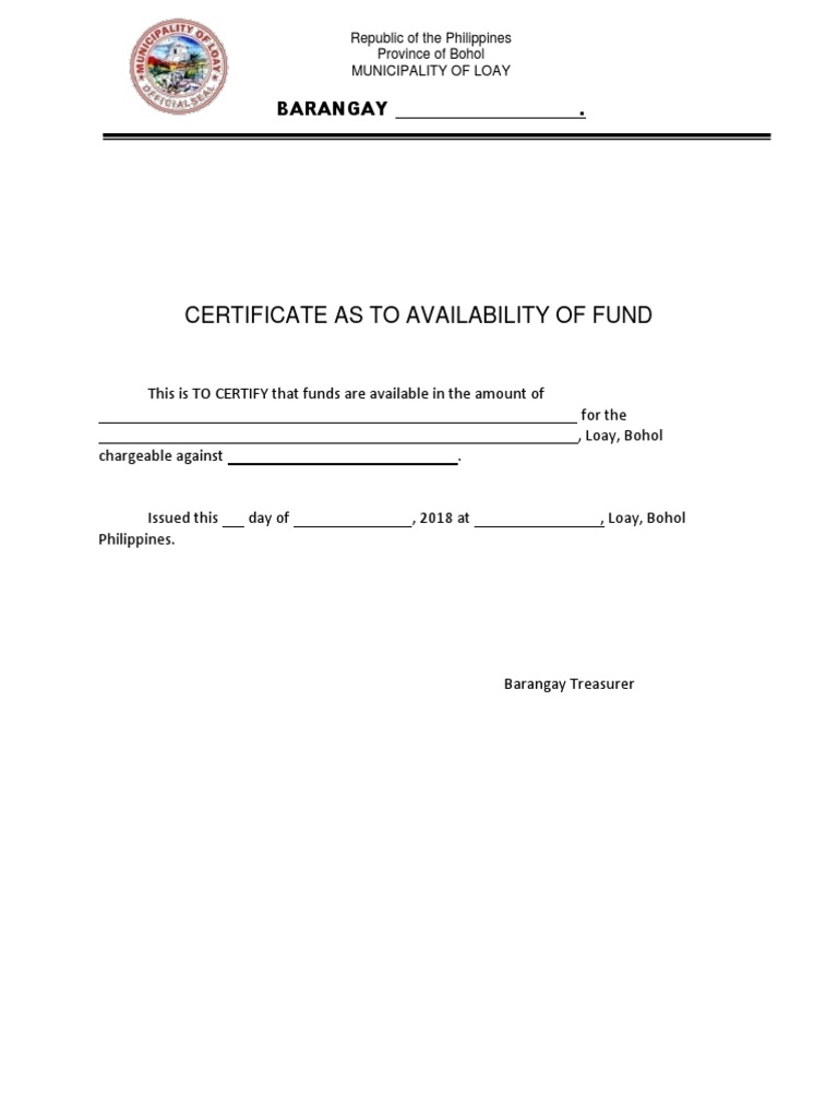 Certificate Of Availability Of Funds CAF PDF
