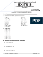 Examen Trimestral de Álgebra: I.E.P. "EXITU S" "Formadores de Nuevas Generaciones"