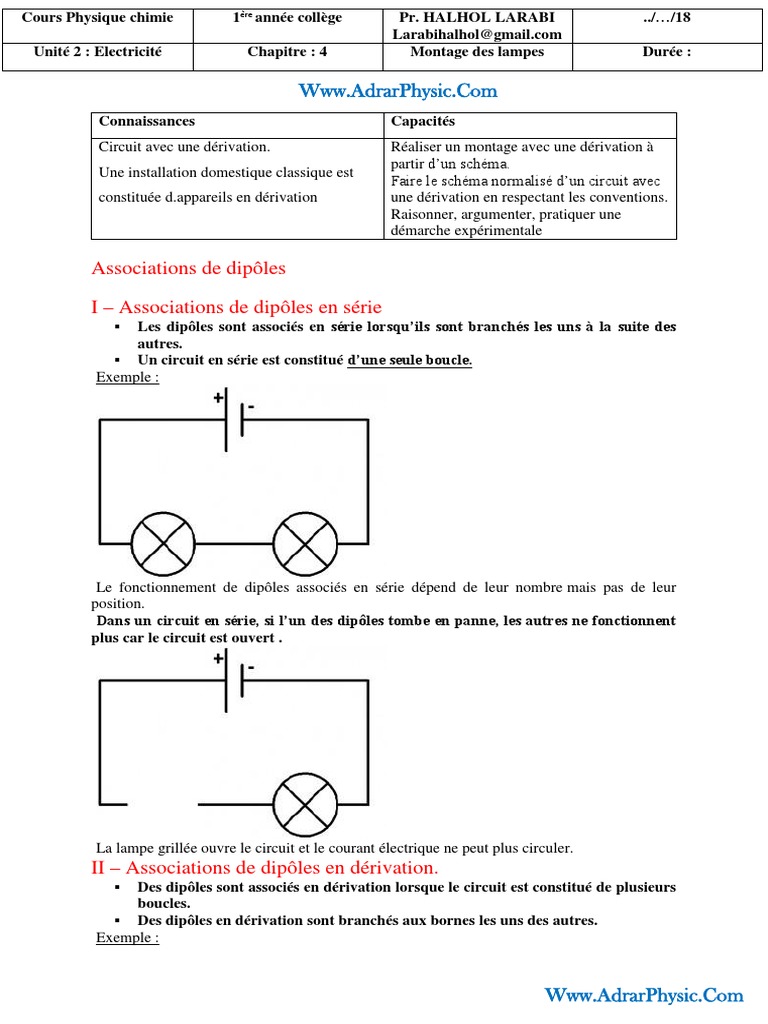 Quel Schéma Faire Pour Court Circuiter Une Lampe Derivation Chapitre4 - LES TYPES DE MONTAGE PDF | PDF | Dipôle électrique | Électricité