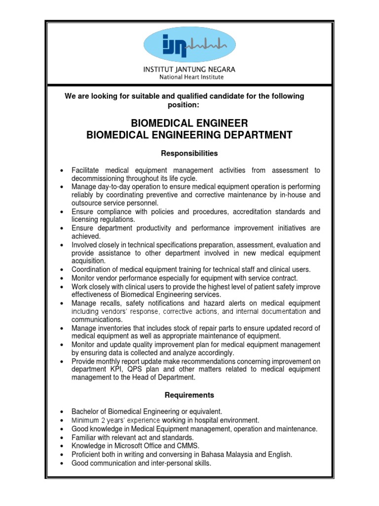 Biomedical Engineer Job Opening | PDF | Biomedical Engineering | Business