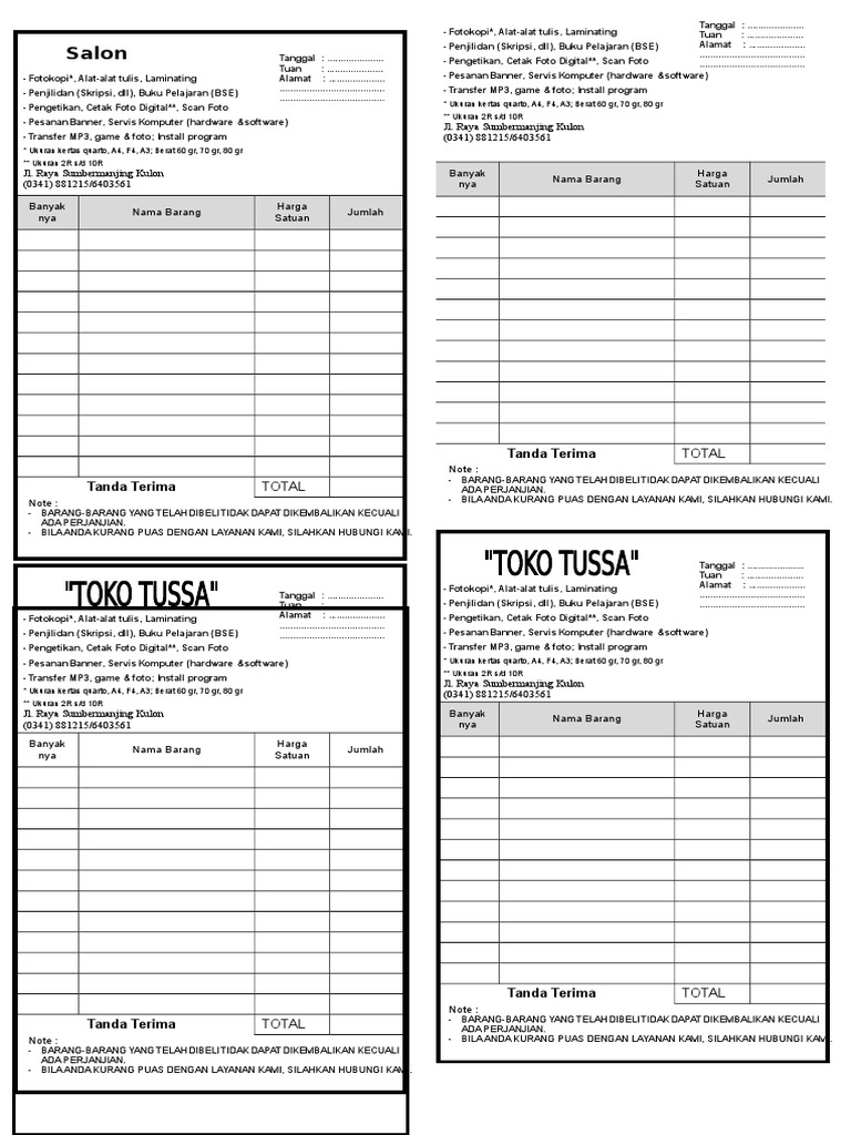 Contoh Nota Toko Sederhana Pdf