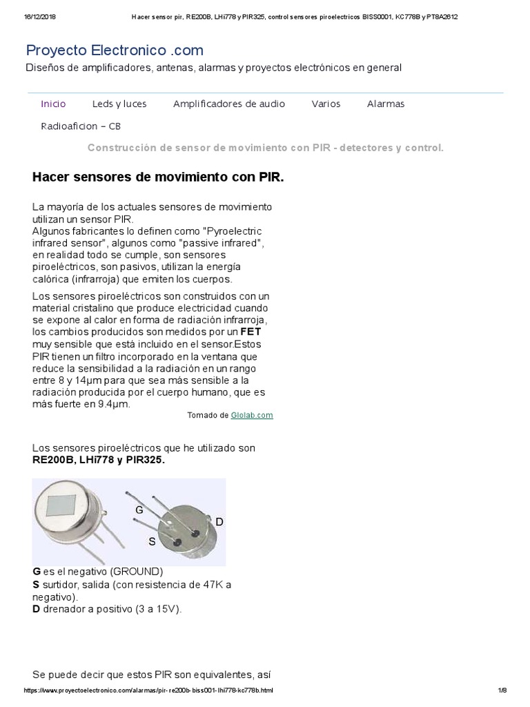 Hacer Sensor Pir, RE200B, LHi778 y PIR325, Control Sensores ...
