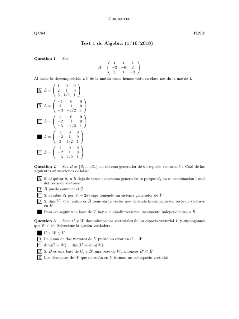 Test Algebra T1.2 PDF | PDF | Espacio vectorial | Espacio