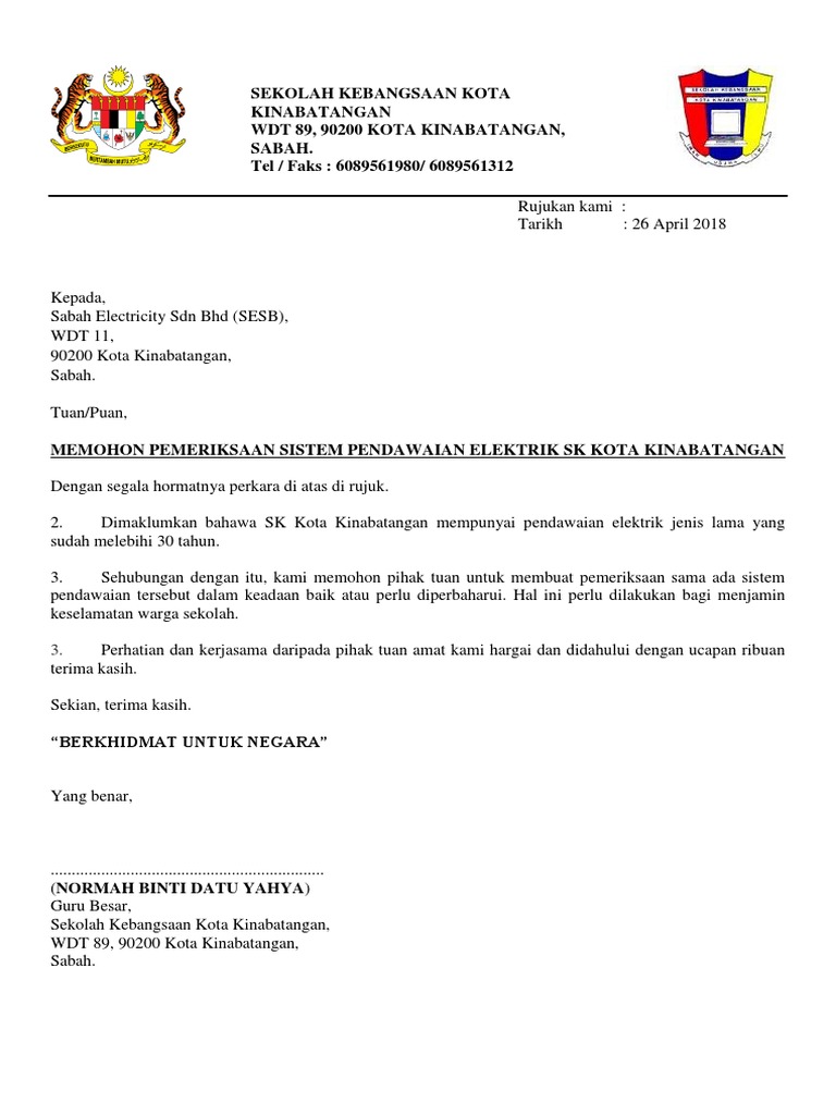 Contoh Surat Latihan Industri Kepeda Kolej