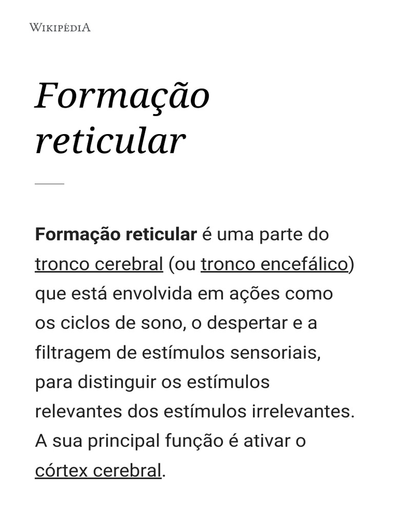 Formação Reticular | PDF | Tronco cerebral | Órgão (anatomia)