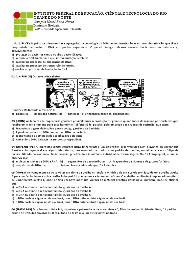 Atividades-_Biotecnologia | DNA | Bactérias