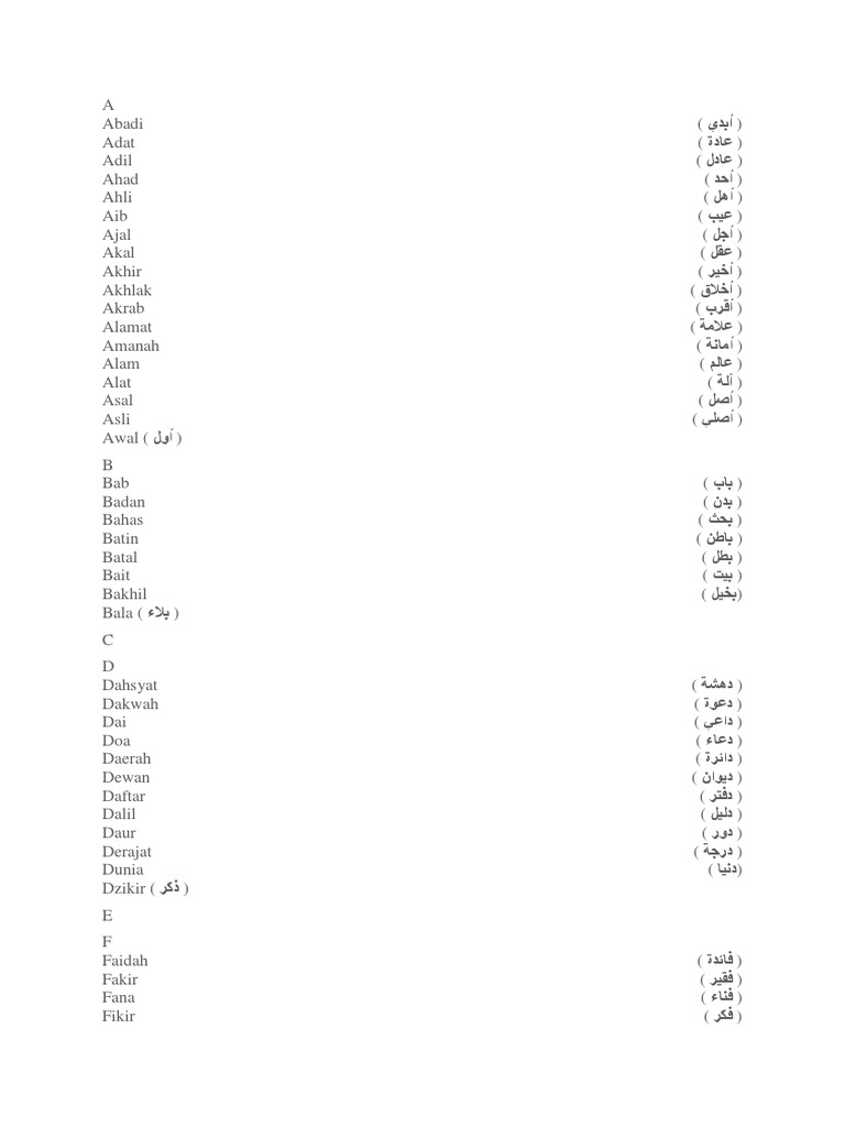 Daftar Kata Serapan Arab Dalam Bahasa Indonesia | PDF