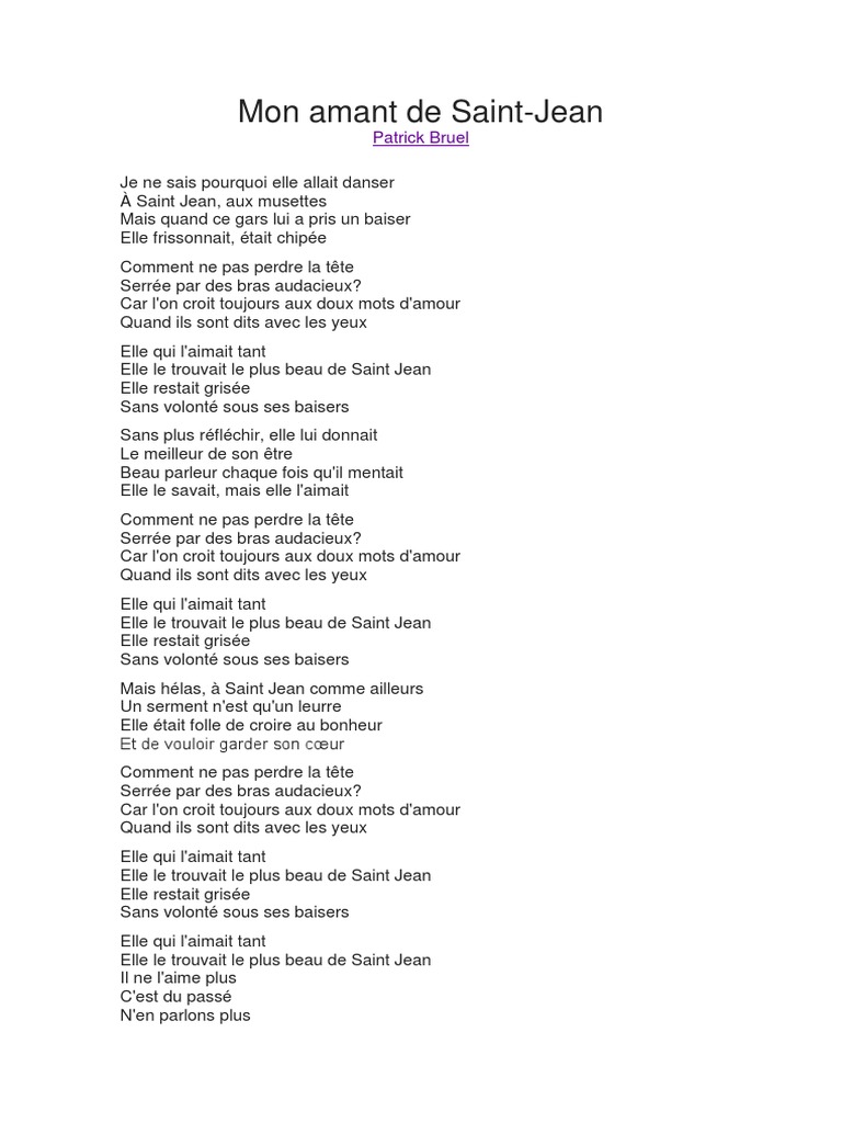 Mon Amant de SaintJean Patrick Bruel PDF
