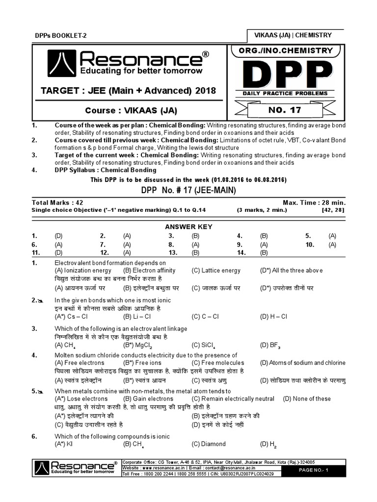 (3335) DPP 17 Chemical Bonding B | PDF | Chloride | Chemical Bond