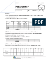 Devoir de Contrôle N°2 - Tableur Excel - 9ème (2008-2009)