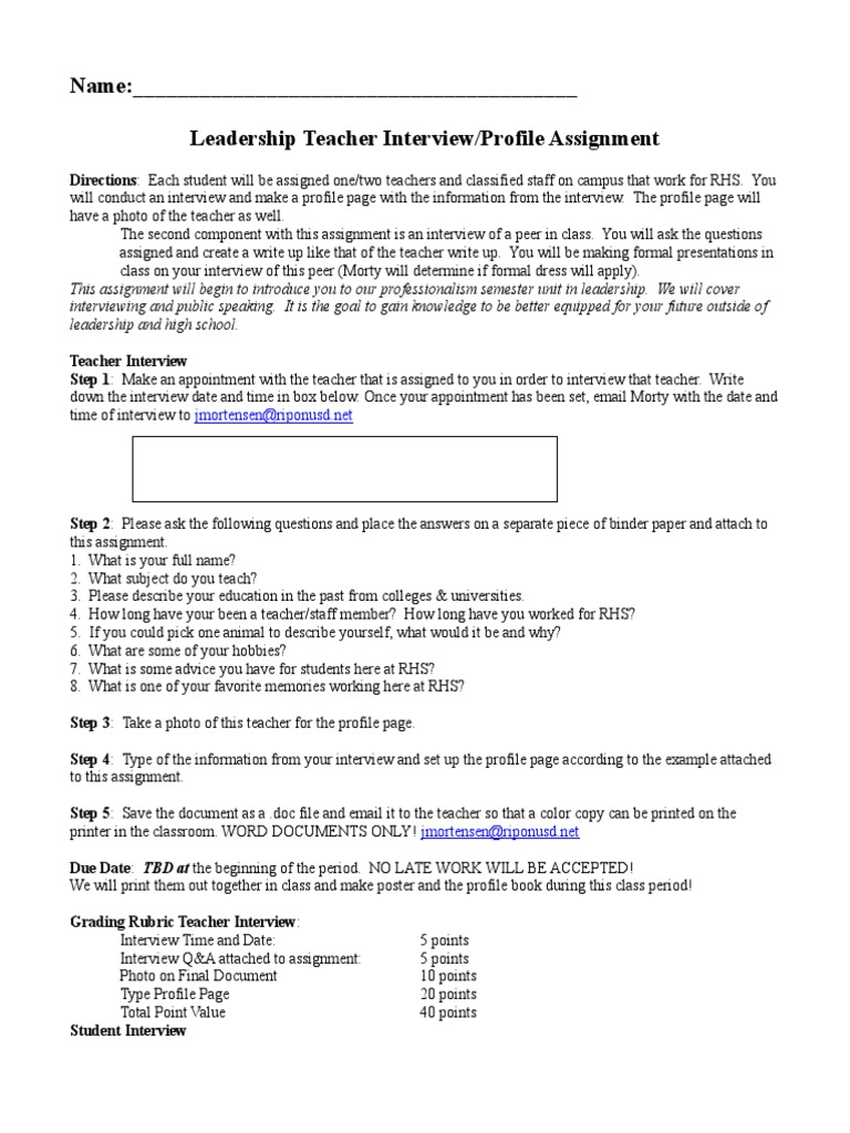 Leadership Teacher Interview Assignment | PDF | Interview | Photograph