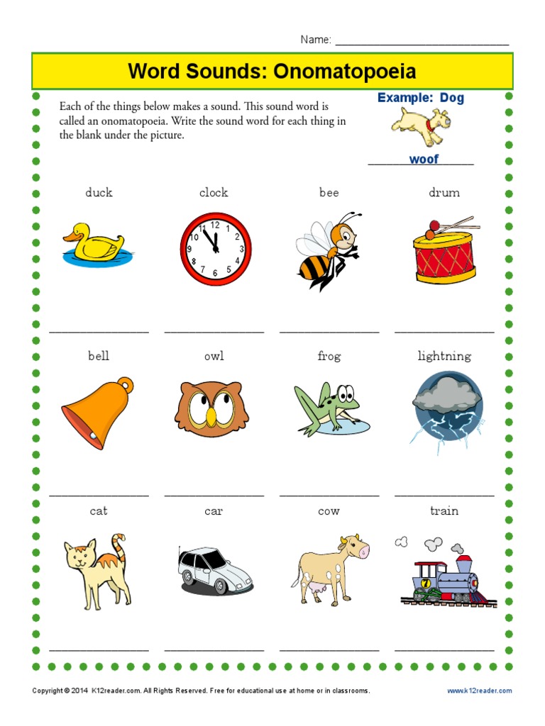 Word Sounds Onomatopoeia Example Dog Poetic Devices Sound