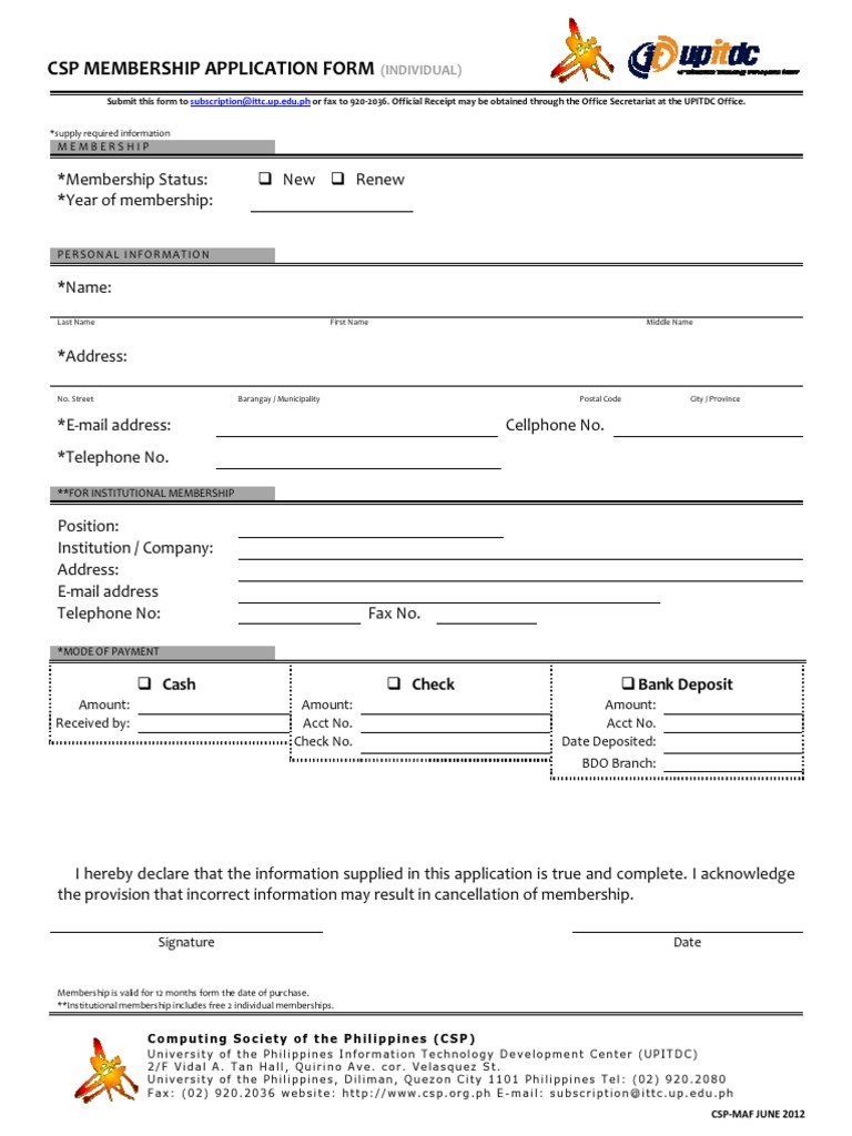 CSP Membership Application Form | PDF | Service Industries | Banking