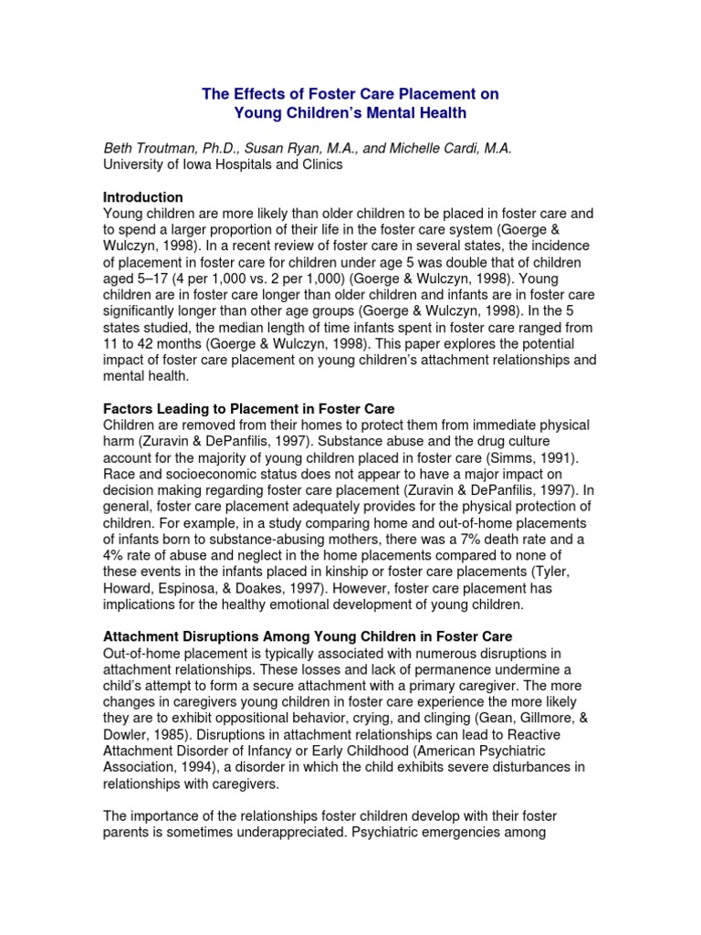 The Effects of Foster Care Placement On Young Children's Mental Health ...
