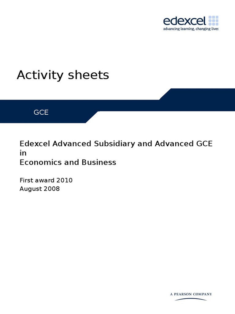 Edexcel As A GCE in Economics Business Activity Sheets | PDF | Price ...