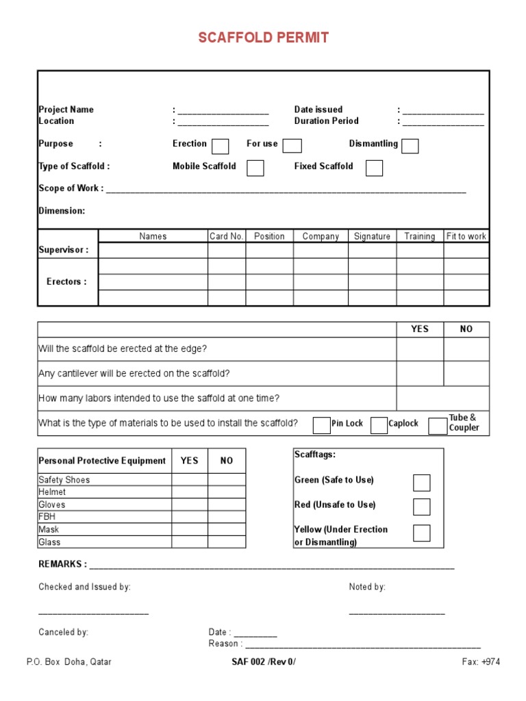 Scaffold Permit1 | PDF | Scaffolding | Equipment