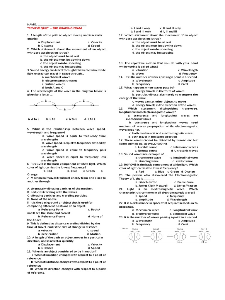 Review Science 7 3rd Grading Exam 2018 | PDF | Waves | Wavelength