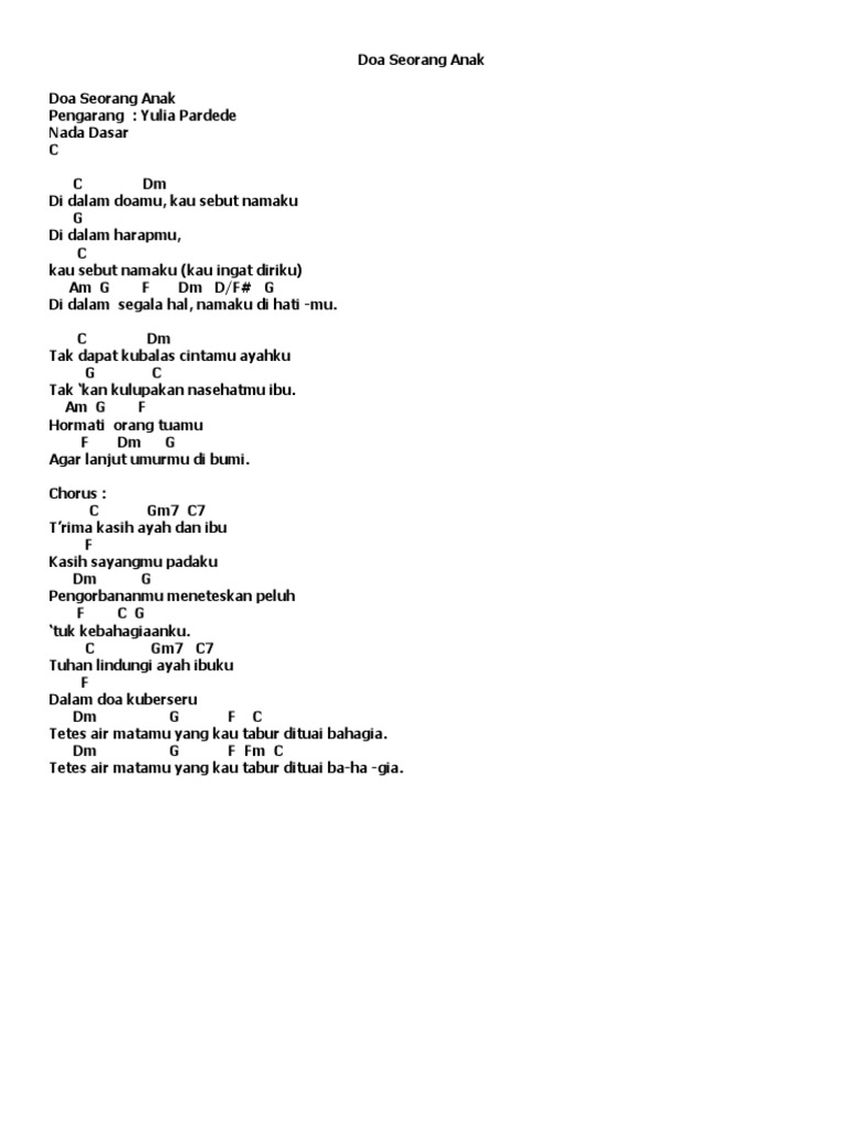 Lirik Lagu Di Dalam Doamu Kau Sebut Namaku Di Dalam