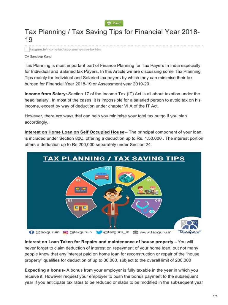 Tax Planning Tax Saving Tips For Financial Year 2018 19 Taxguru In