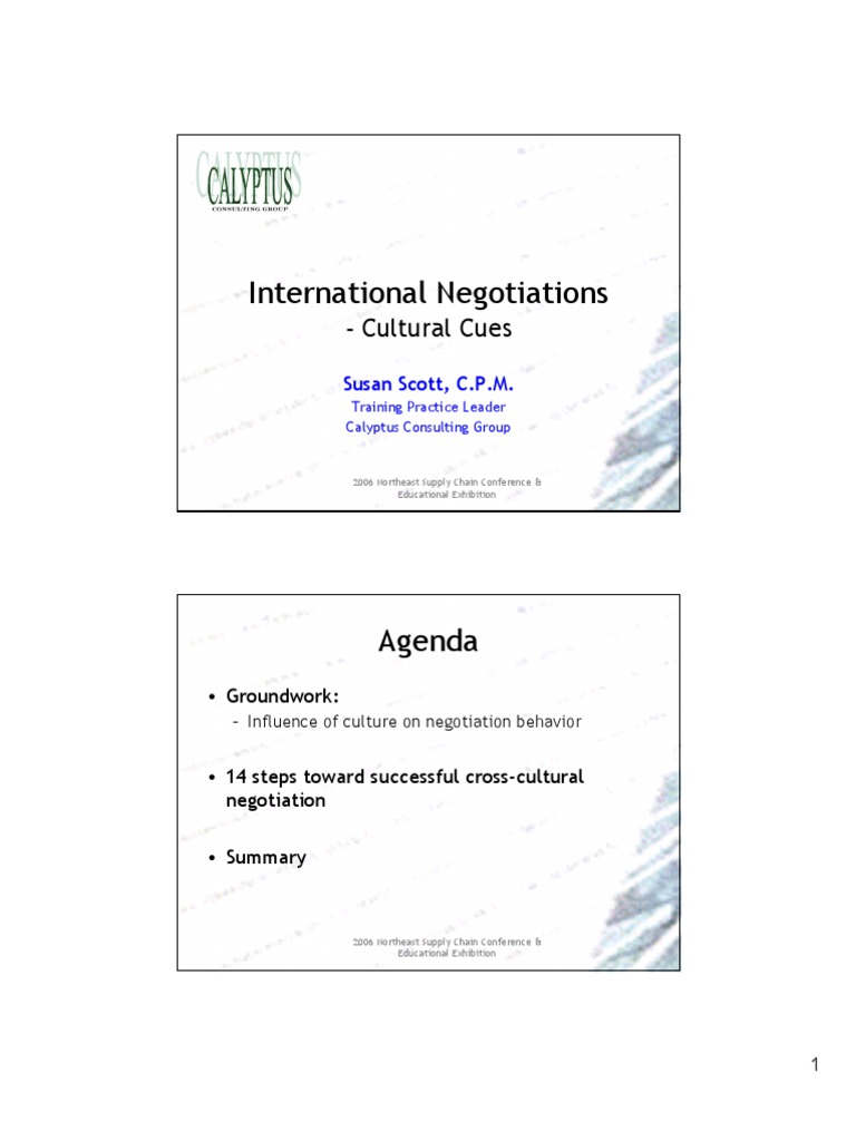 International Negotiations: - Cultural Cues | PDF | Negotiation | Behavior