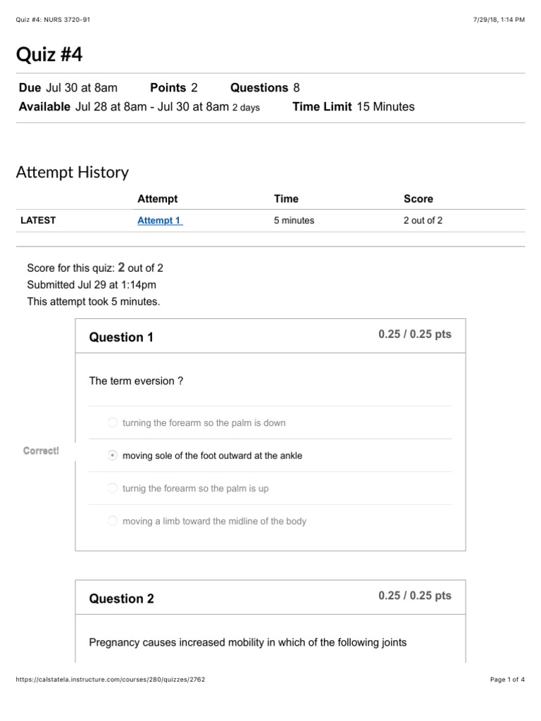 JARVIS Health Assessment Quiz 4 NURS 372091 372090 PDF Anatomical Terms Of Motion