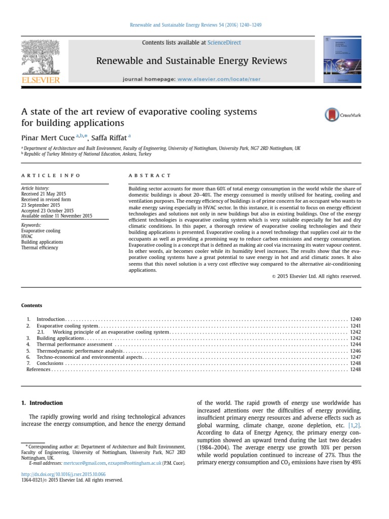 Evaporative Cooling for Buildings | PDF | Hvac | World Energy Consumption