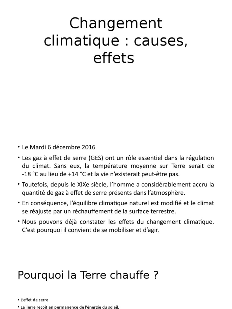 Changement climatique : causes et impacts | PDF | Effet de serre ...