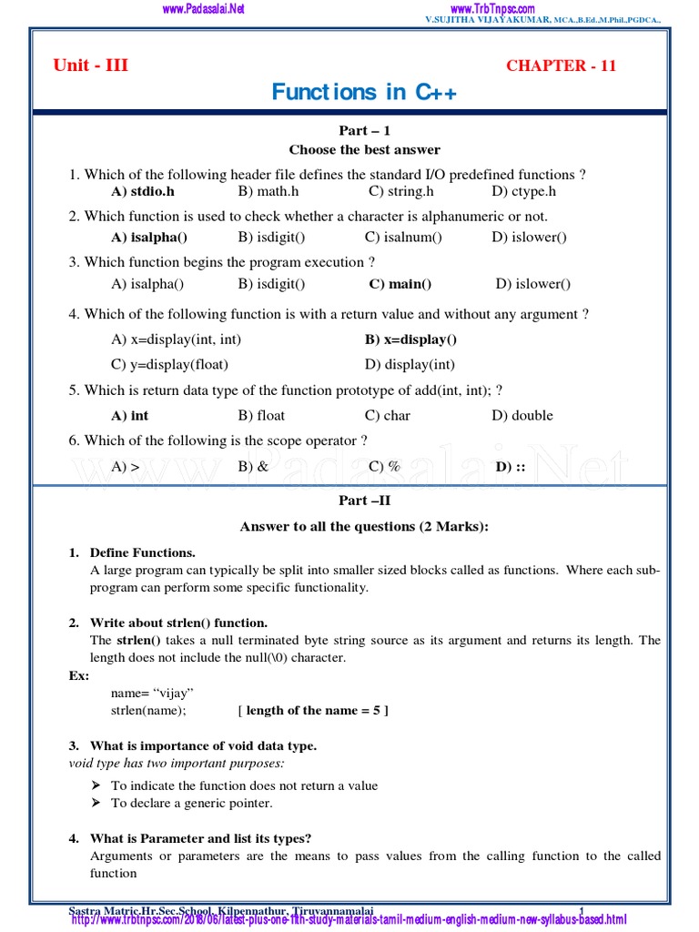 C++ Functions for 11th Grade Students | PDF | Parameter (Computer ...