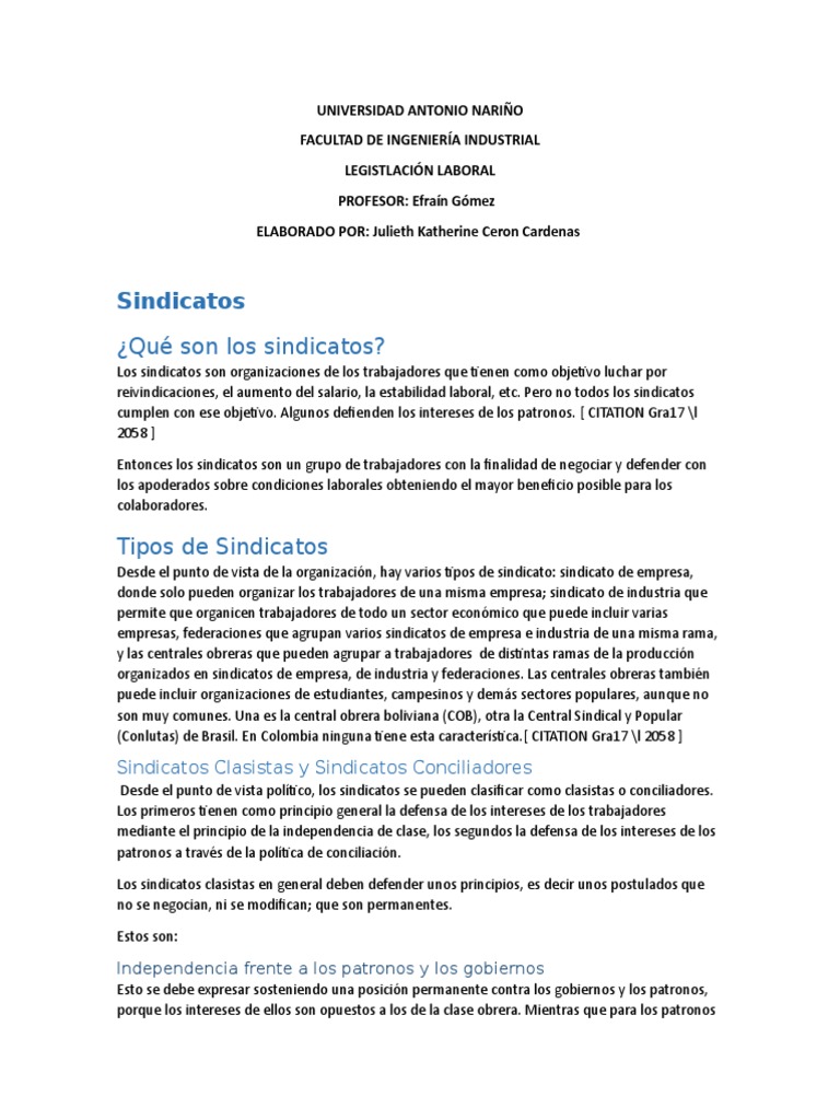 Historia de los Sindicatos en Colombia | PDF | Sindicato | Derecho laboral
