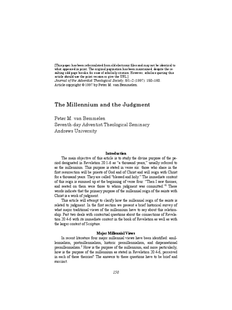The Millennium And The Judgment Pdf Pdf Premillennialism