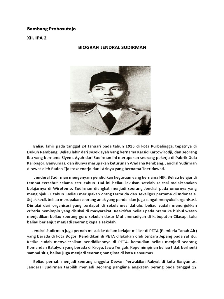 Biografi Singkat Jendral Sudirman Dalam Bahasa Inggris Sketsa