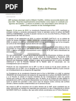 4.Comunicado 004- JEP Rechaza Atentado Contra Alfamir Castillo