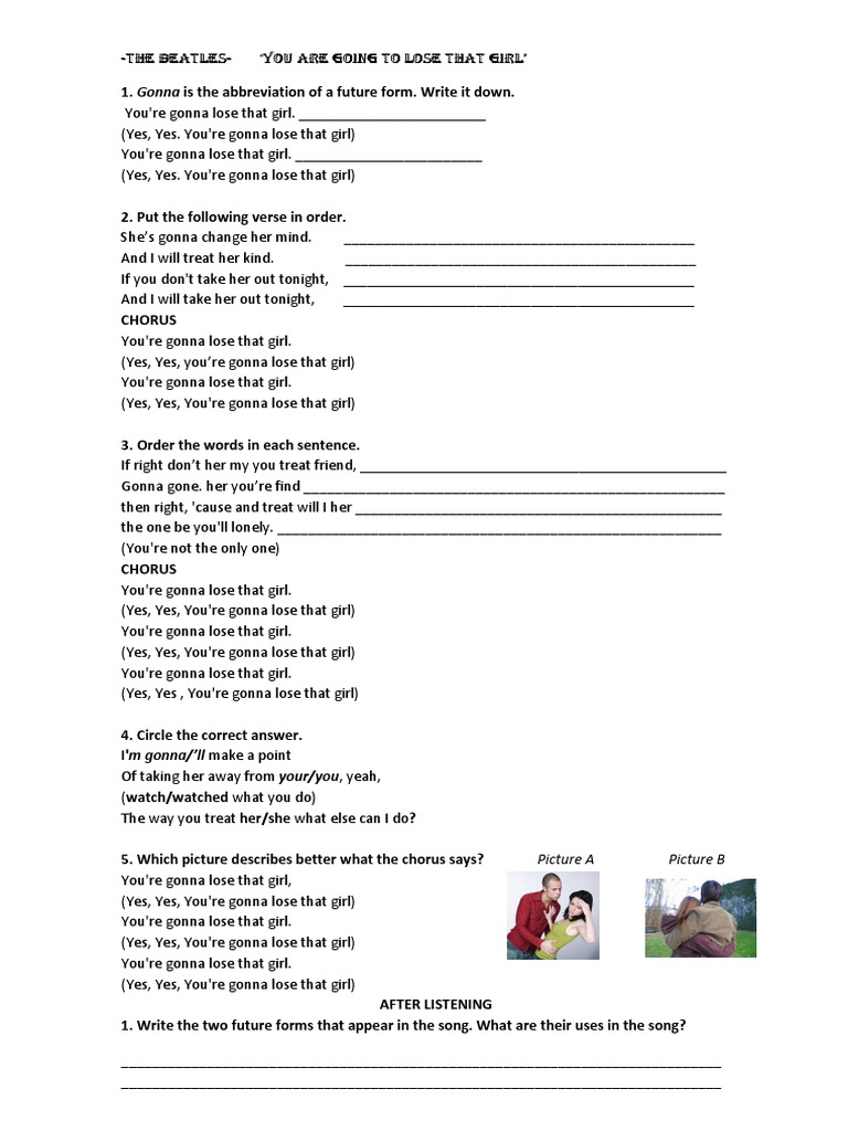 Song The Beatles You Are Going To Lose That Girl Activities With Music Songs Nursery Rhymes