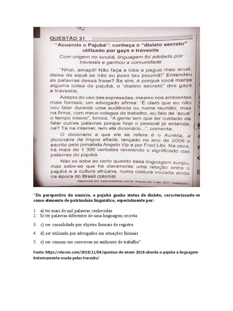 Questão Enem (Pajubá) | PDF
