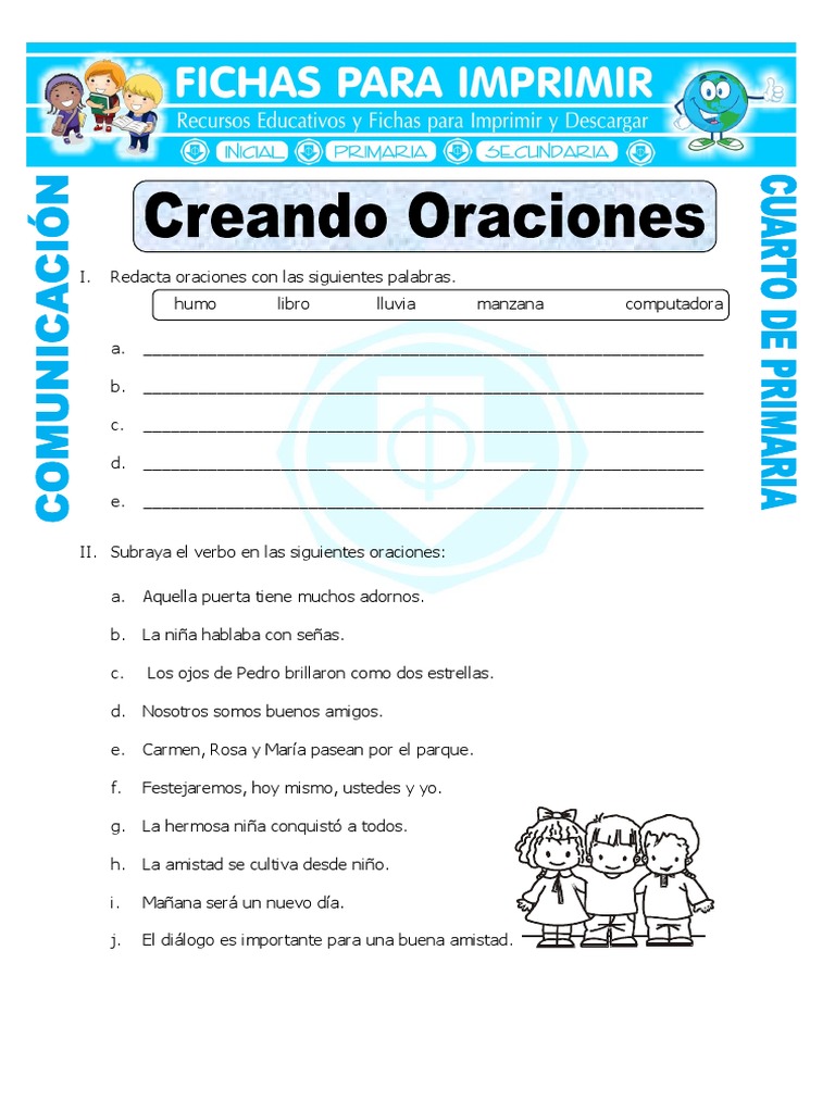 Ejercicios de Oraciones para 4to Grado | PDF | Artes del Lenguaje y ...