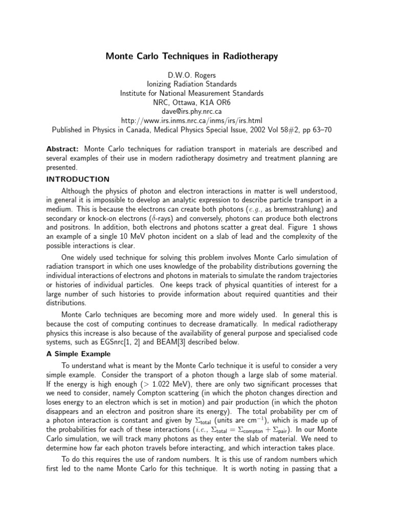 (P) Monte Carlo Techniques in Radiotherapy | PDF