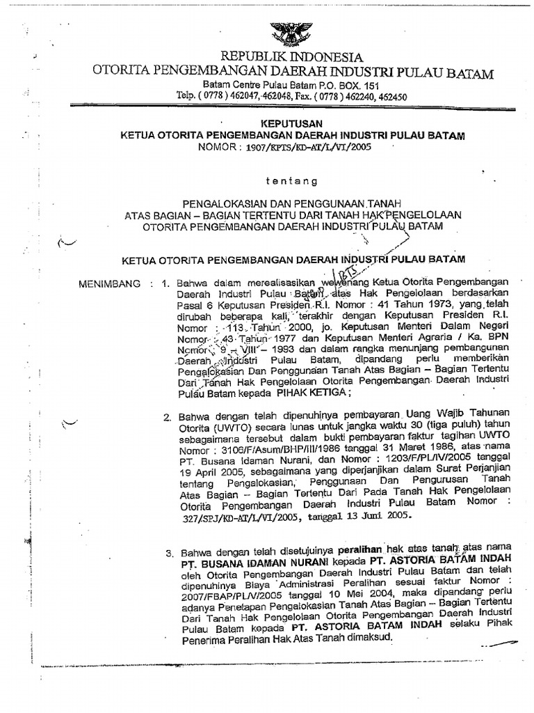 Peraturan Otorita Batam | PDF