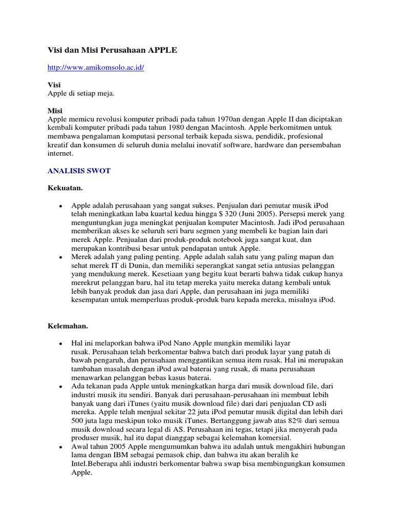 Visi Dan Misi Perusahaan Apple Analisis Swot