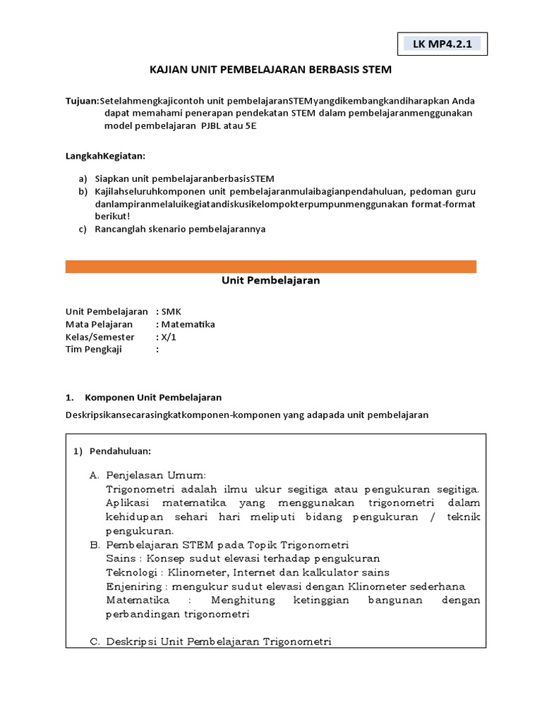 1 Lk Kajian Unit Pembelajaran Berbasis Stem New Pdf