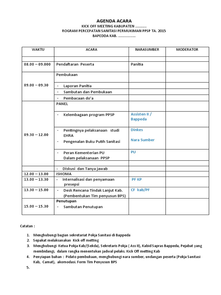 Susunan Acara Kick Off Kab | PDF