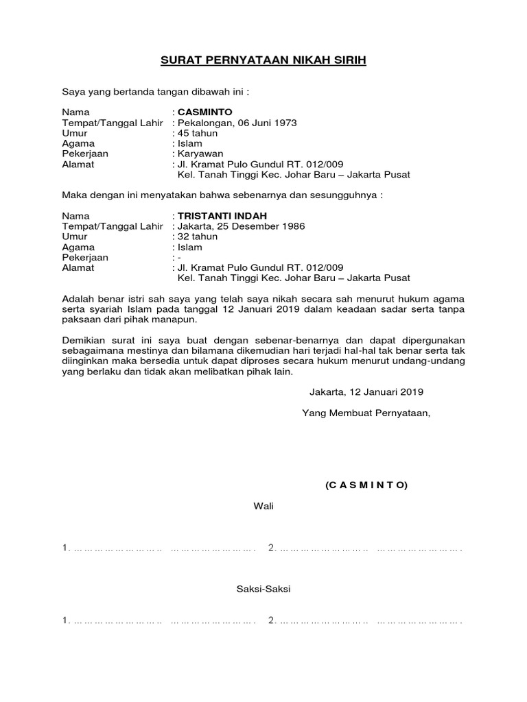 Surat Pernyataan Nikah Sirih  PDF