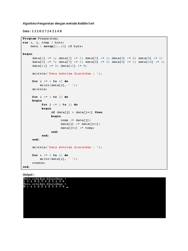 Pengurutan Data Pascal Dengan Metode Bub PDF | PDF