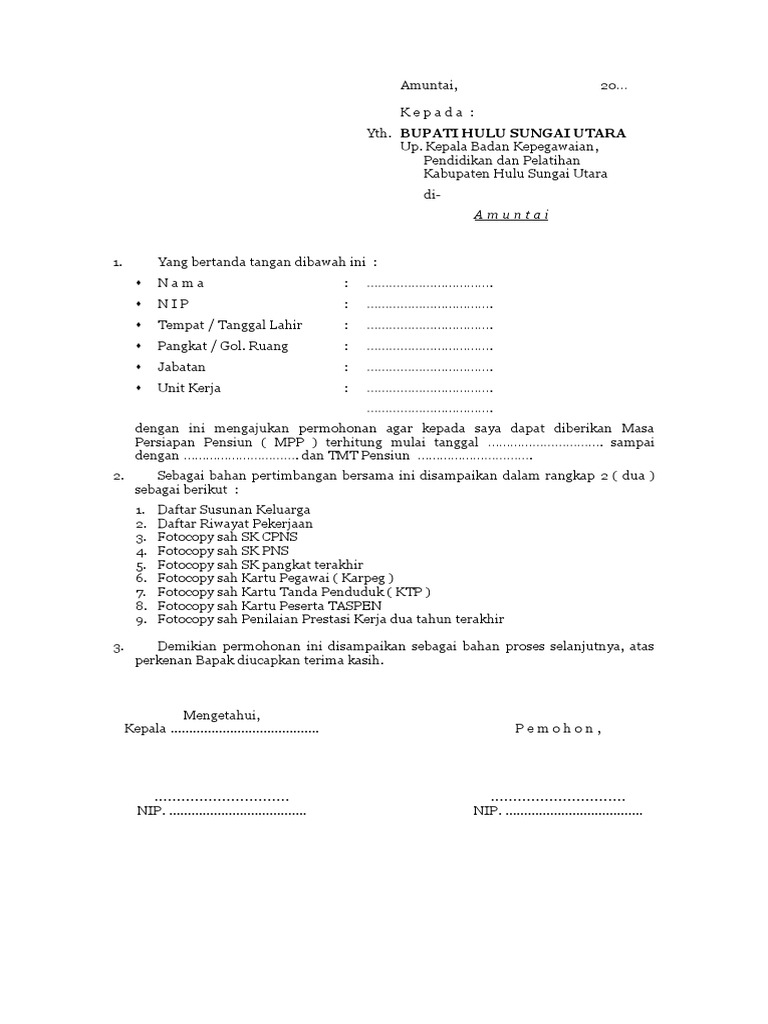 Contoh Surat Permohonan MPP PNS | PDF