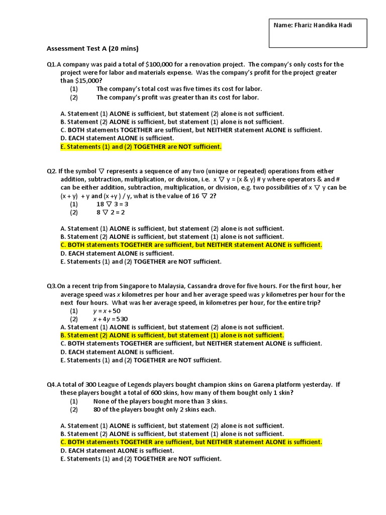 Logic Math Assessment Questions PDF | PDF | Numbers | Teaching Mathematics
