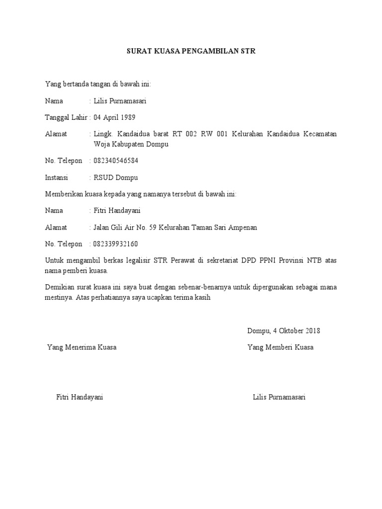 Contoh Surat Kuasa Pengambilan Surat Ke Kantor Pos