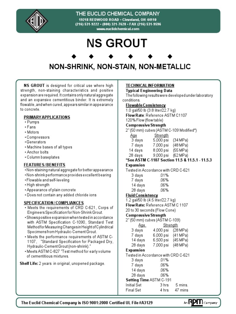 Euclid NS Grout Technical Data Sheet | PDF