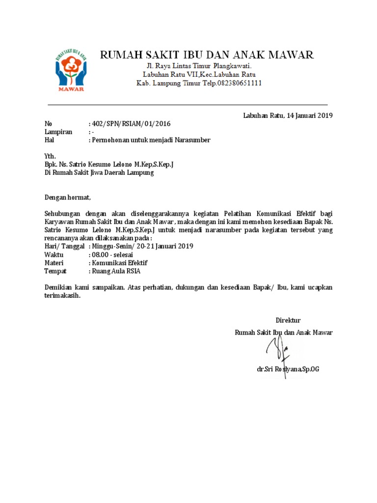 Surat Permohonan Narasumber Pelatihan | PDF