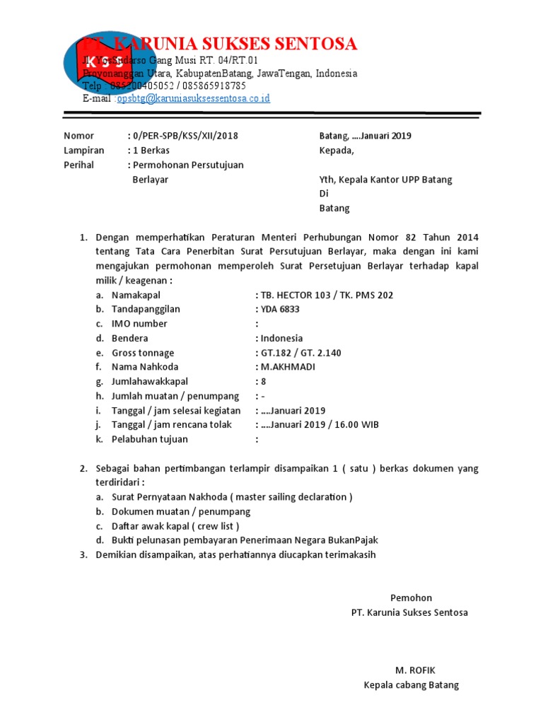 Permohonan Surat Persetujuan Berlayar | PDF